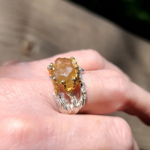 Large raw natural Citrine solitaire sterling ring sz 7 - Picture 10 of 12